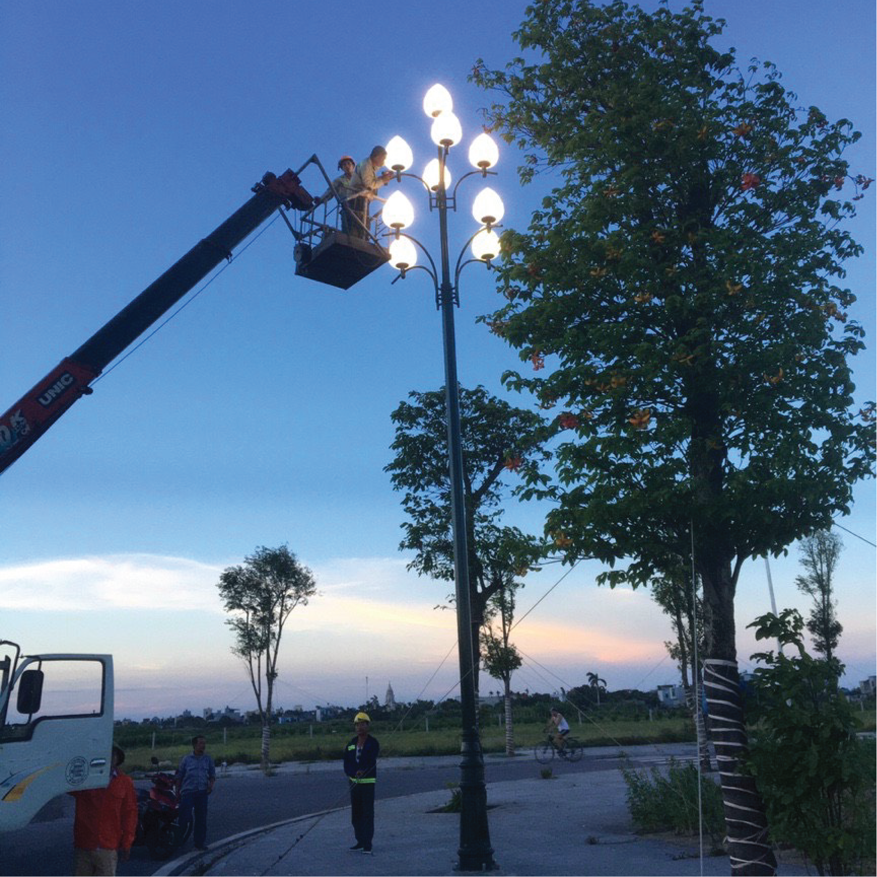 Cột đèn 9 bóng trang trí khu đô thị tại Thái Nguyên